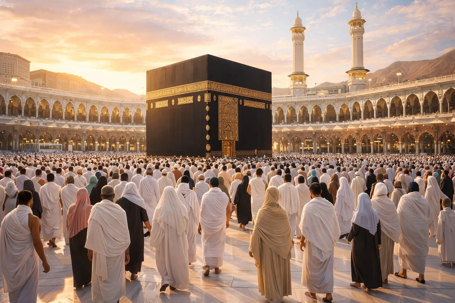 Pilgrims performing Tawaf around the Kaaba