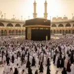 what is umrah in English, Muslim pilgrims performing Tawaf around the Kaaba in Masjid Al Haram during Umrah pilgrimage